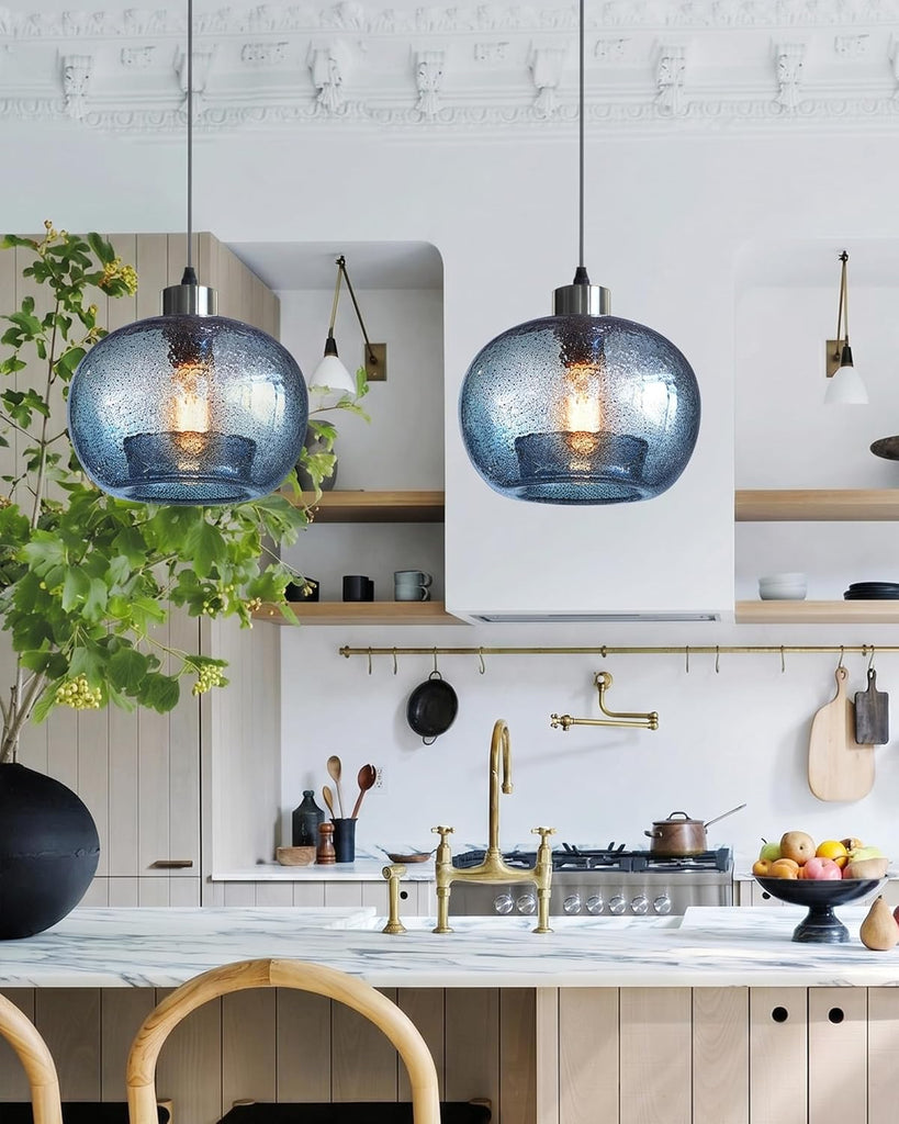 Hand Blown Glass Pendant Lights Kitchen Island Marble Blue Color Modern Rustic Style Ceiling Hanging Light Fixtures