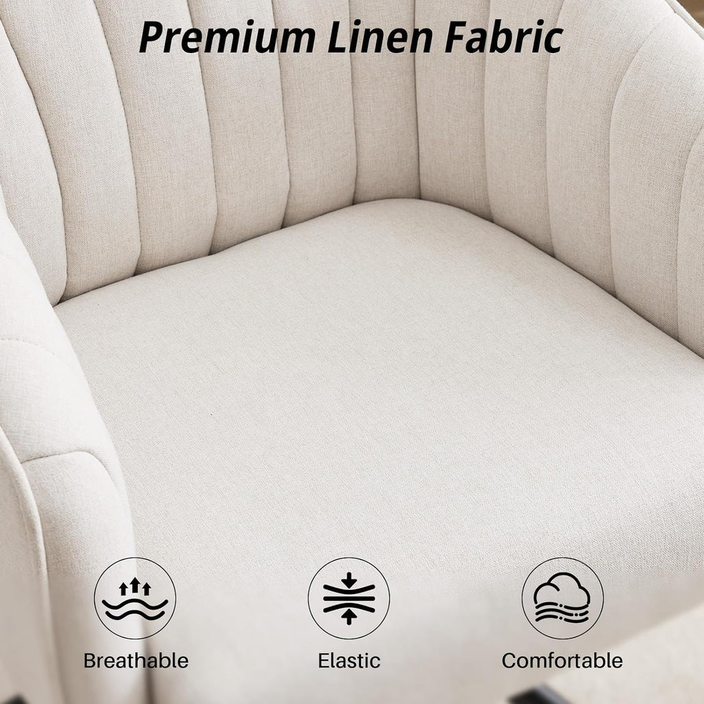 Swivel Desk Chair No Wheels, Modern Upholstered Office Chairs Stationary, Comfy Dining Chairs with Mid Back, Accent