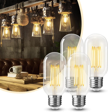 4 Pack LED Edison Bulbs, 4W Edison Light Bulbs, Antique LED Filament Bulbs 40W Equivalent, E26 Base, T45 LED Bulb
