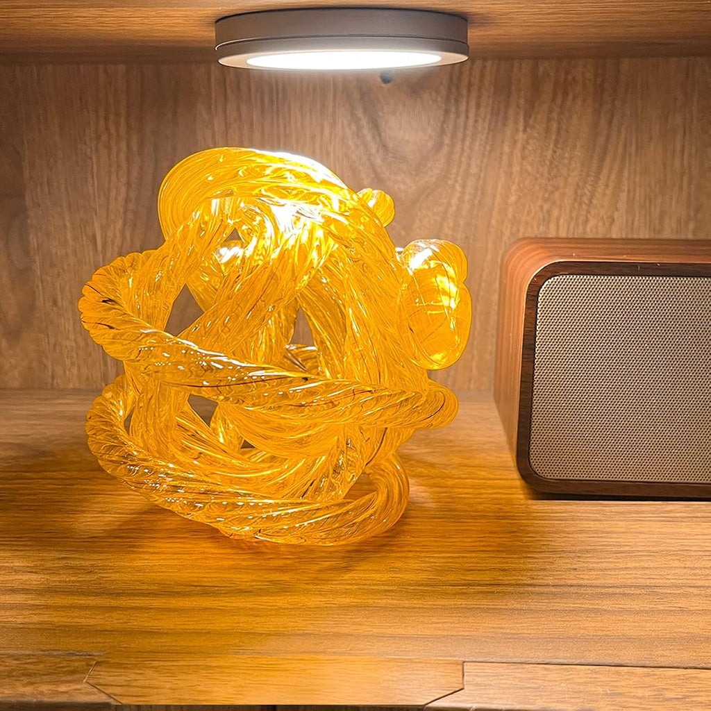 Glass Knot Teal Orbit Ball - 6 Inch Hand Blown Infinity Sculpture Decor Glass Orbit Home Decor Table Decoration
