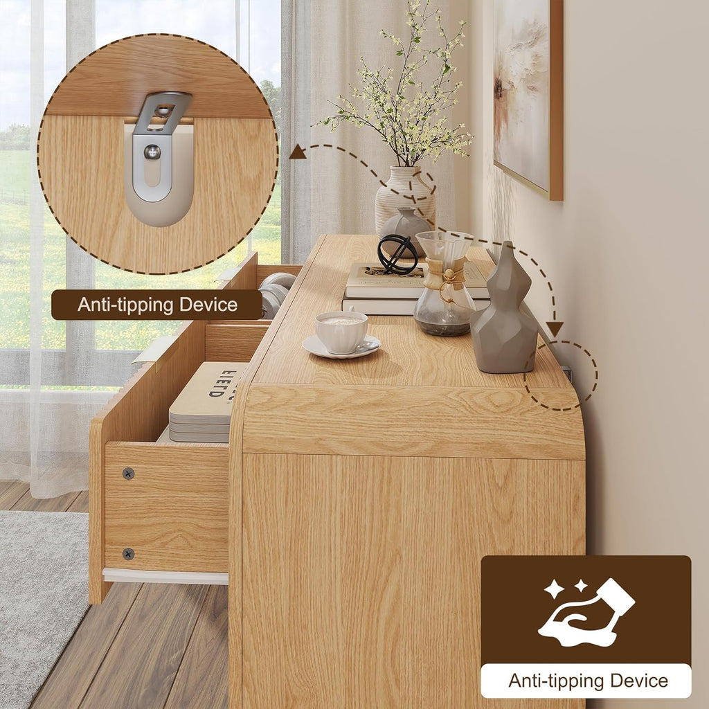 Fluted Drawers Dresser , Wood Dressers with Gold Handles, Modern Dressers with Wave Texture, Large Storage Chest of