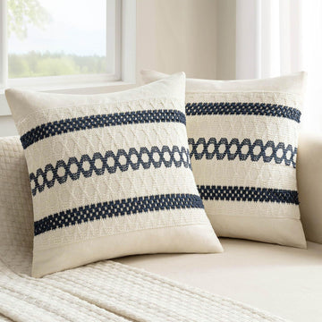 Set of 2 Navy Blue Boho Decorative Pillow Covers 20x20 Inch