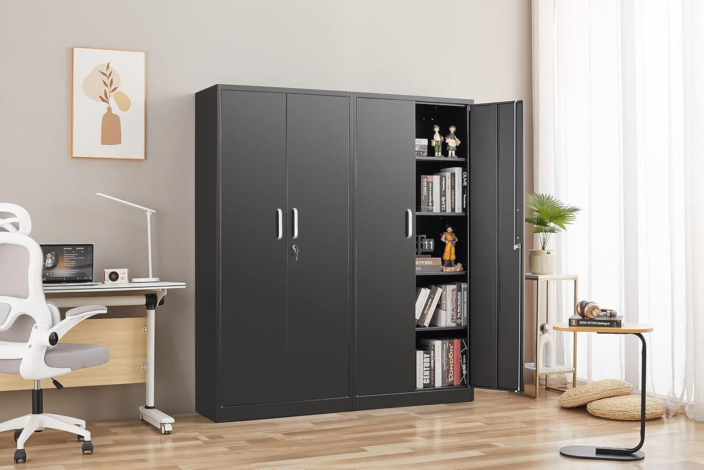 Metal Storage Cabinet with Adjustable Shelves, Garage Cabinet with 2 Lockable Doors, Garage Storage Cabinet, Kitchen