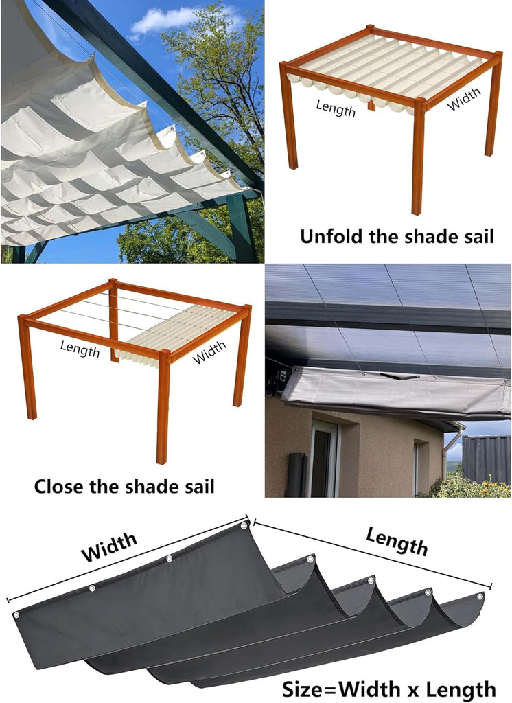 Retractable Wave Sun Shade Sail Waterproof 3x10 FT Sun Shade for Outdoor Garden UV Block Sunshade Cloth Canopy with