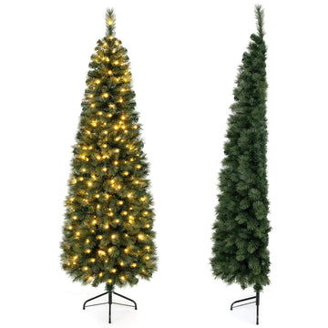 7 FT Pre-Lit Artificial Half Christmas Tree with 8 Lighting Modes