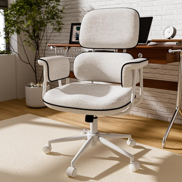 White Office Chair, Memory Foam Seat Mid Century Modern Desk Chair