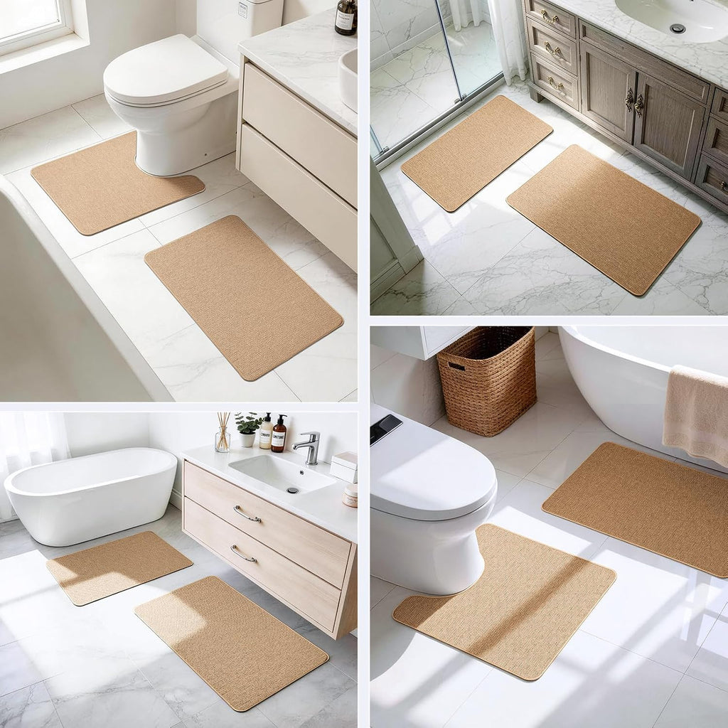 Bathroom Rugs Sets 2 Piece, Thin Bath Mat & U-Shaped Contour Toilet Rug Absorbent Quick Dry, Machine Washable, Non
