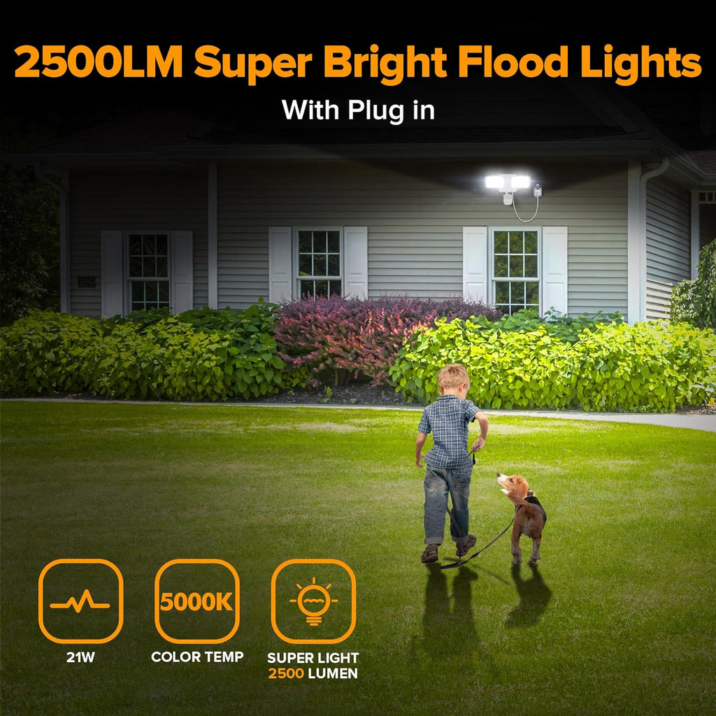 21W White Plug in Motion Sensor Light Outdoor, Flood Lights Outdoor Motion Sensor,2500LM, 5000K Daylight,IP65