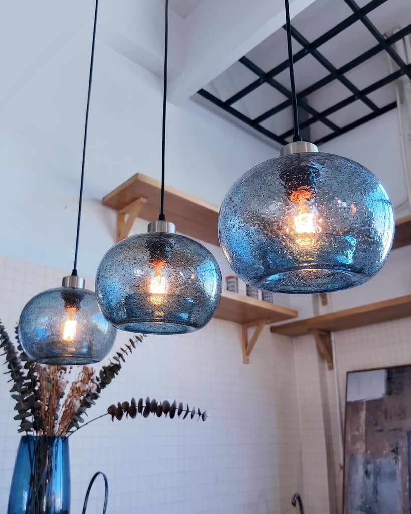 Glass Pendant Lights Kitchen Island Modern Farmhouse Blue Ceiling Hanging Light Fixtures Globe Over Table Sink Foyer