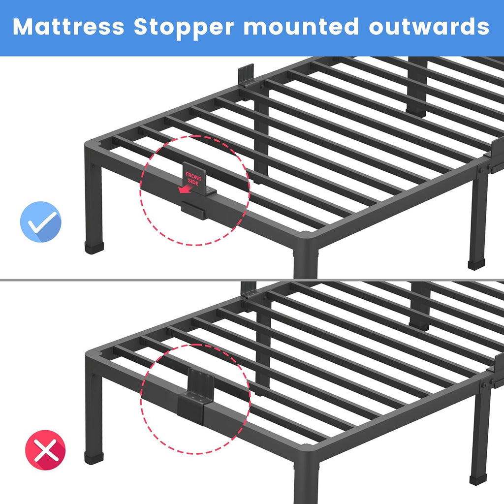 18 Inch Full Bed Frame with Round Corner Legs Mattress Slide Stopper No Box Spring Needed Heavy Duty Metal Platform
