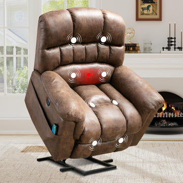 Oversized Power Lift Recliner with Massage and Heat for Elderly, Faux Leather Electric Lifting Reclining Chair with
