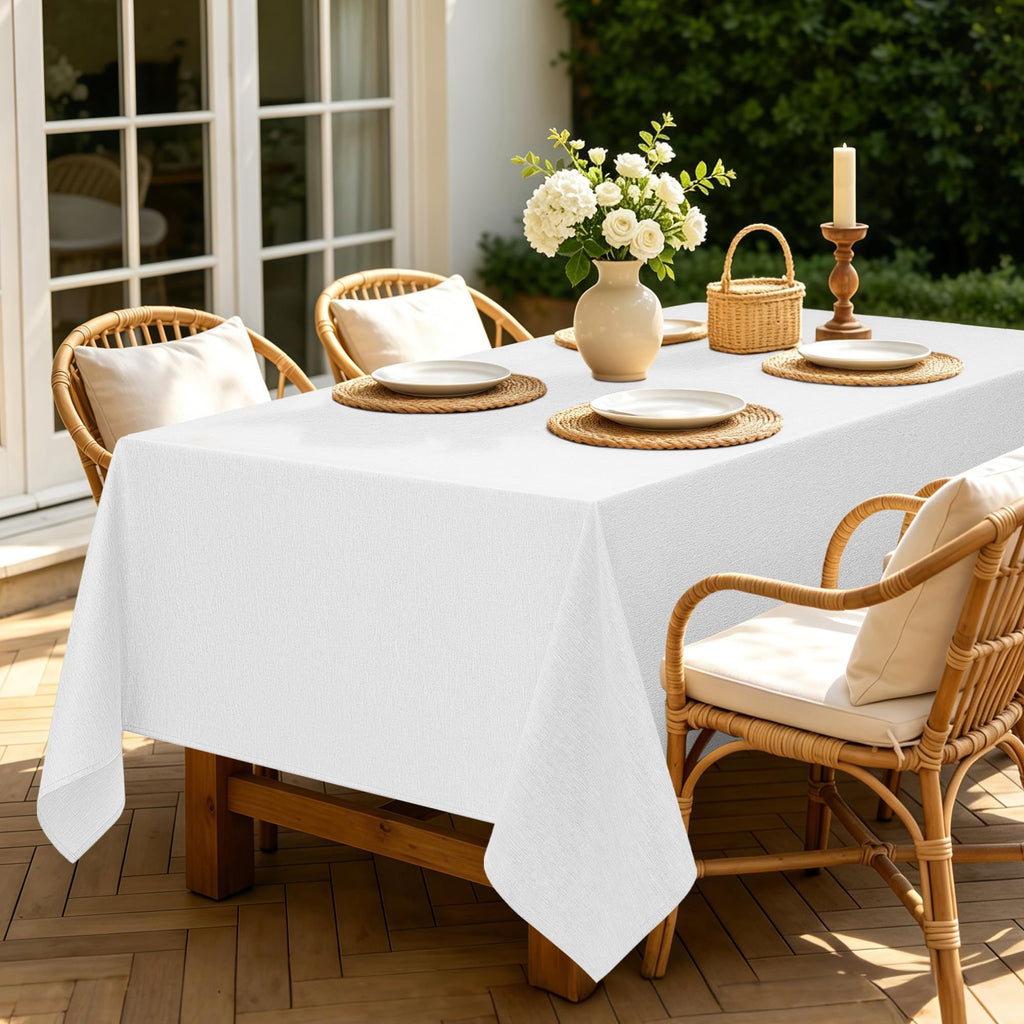 Faux Linen Tablecloth, 60 x 144 Inch White