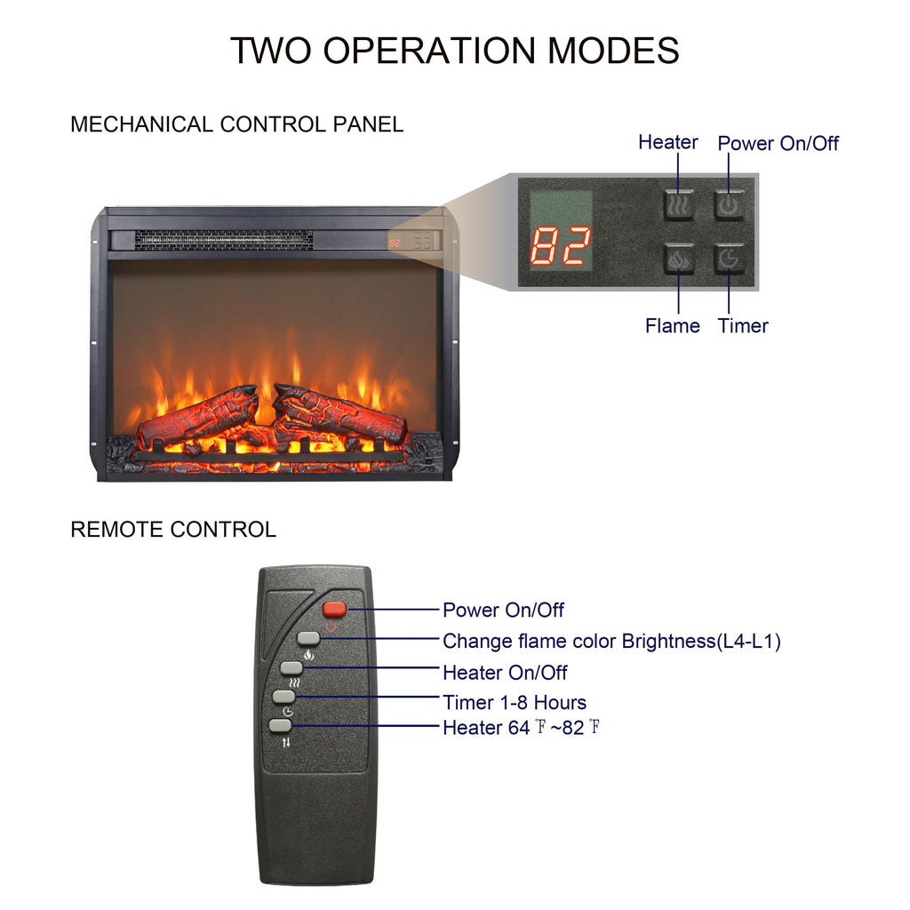 23 inch Electric Fireplace Insert, Fireplace Heater with Remote