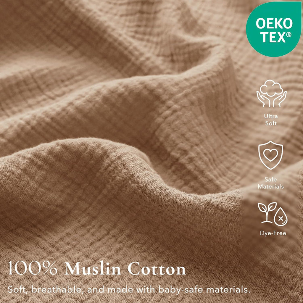 2 Pack Muslin Crib Sheets for Standard Crib Mattress, 52" x 28" | 100% Cotton, Soft & Breathable, 360° Elastic Snug