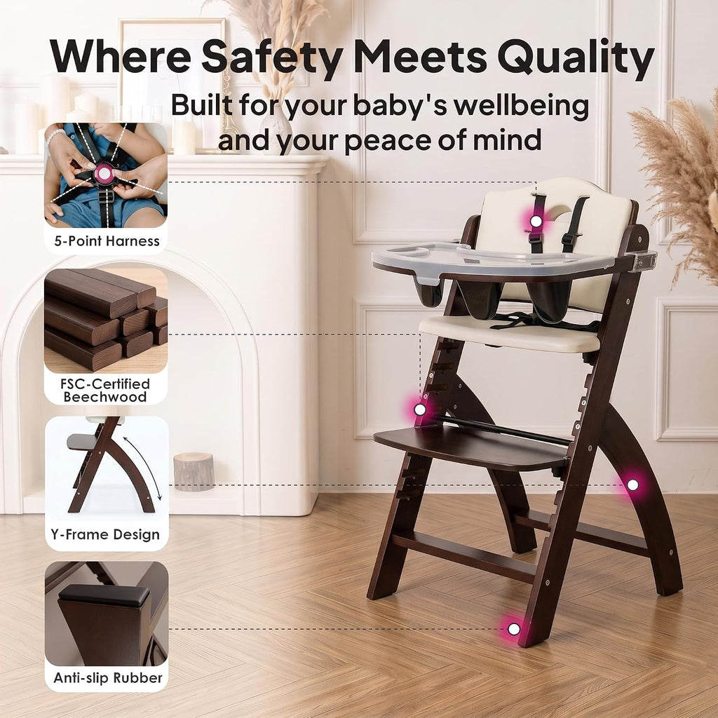 Beyond Junior Convertible Wooden High Chair with Removable Tray