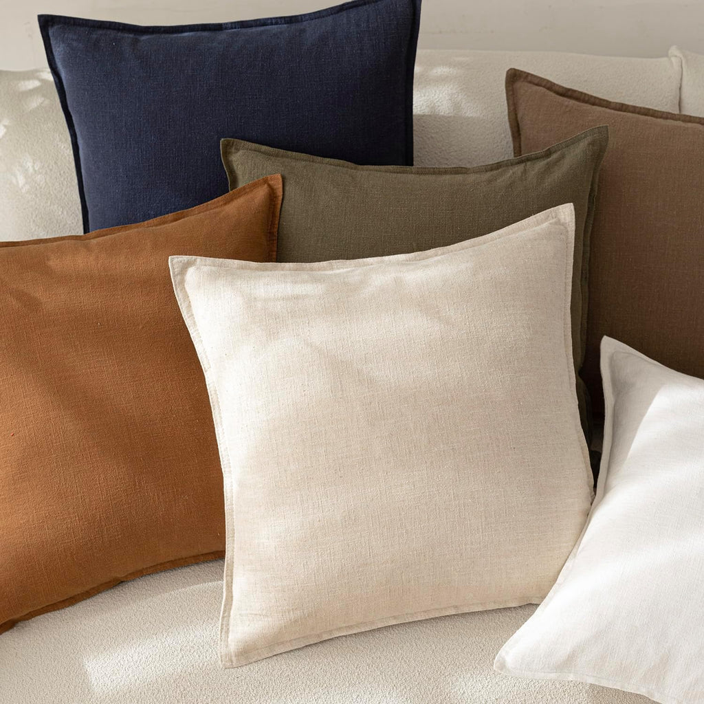 Pack of 2, Decorative Linen Soild Throw Pillow Covers Soft Accent Cushion Case Boho Farmhouse Neutral Pillowcase