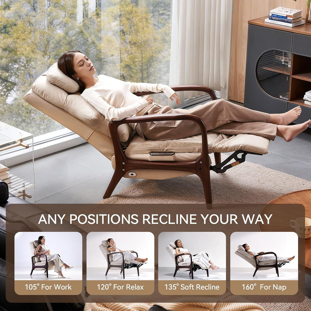 M7 Power Recliner Chair for Adults, Genuine Leather | Adjustable Lumbar Support & 5-Min Rhythmic Stretch 160°