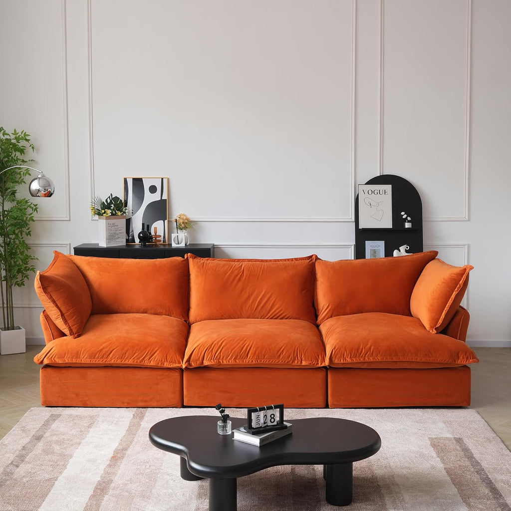 122.82" Cloud Sectional Couch for Living Room, Modular 3 Seater Sofas, Convertible Sectional Couches, Cushion Covers Removable, Two Corners and One Middle Sofa for Living Room (Orange) A124-B0F1JPRJ79
