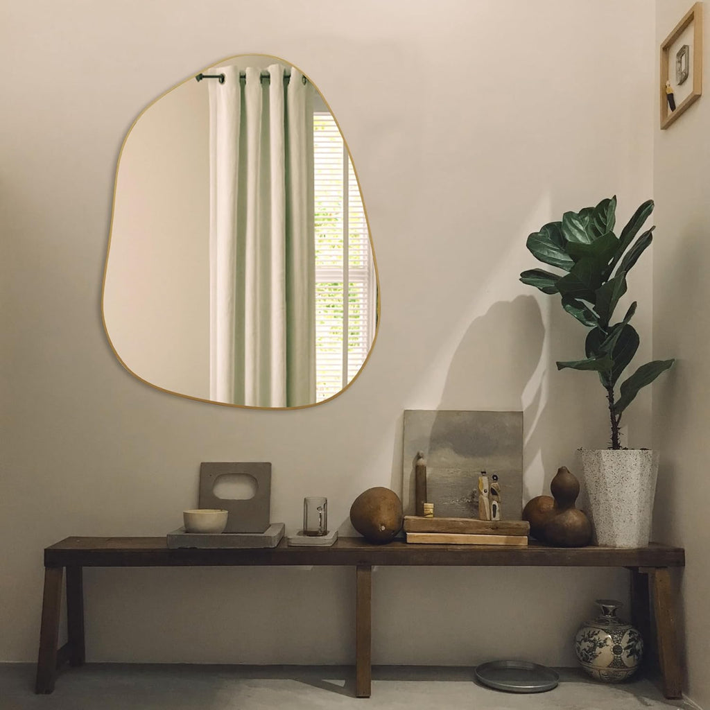 Irregular Wall Mirror Asymmetrical Mirror, 32''x24'' Gold Mirror Bedroom Living Room Entryway, Decorative Modern Boho
