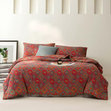 100% Cotton Muslin Jacquard Comforter Set, Rustic Farmhouse Floral Print, Soft Lightweight Reversible 3 Piece Bedding