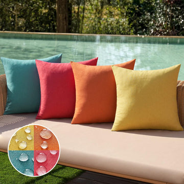 Pack of 4 Decorative Outdoor Throw Pillow Covers Linen Waterproof Pillow Covers Summer Farmhouse Cushion Cases