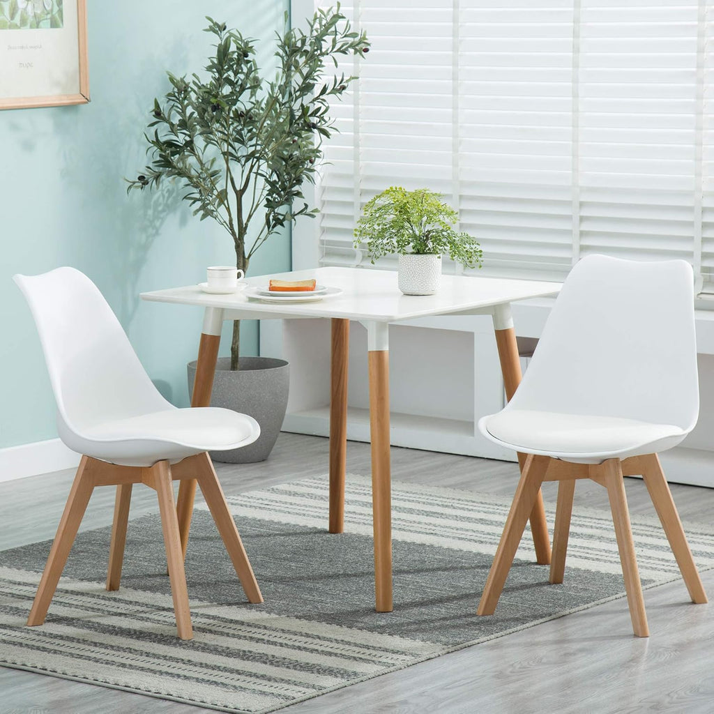 Mid Century Modern Dining Chairs, Shell Lounge Plastic Side Chair with Soft Padded and Wooden Legs for Dining