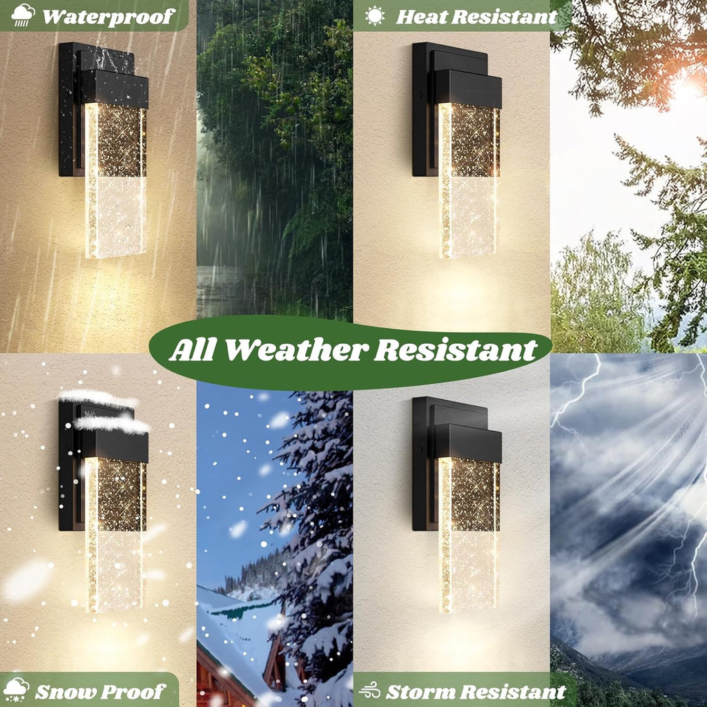 Outdoor Wall Light Fixtures with Crystal Bubble Glass, Waterproof Exterior Sconces LED Wall Lanterns