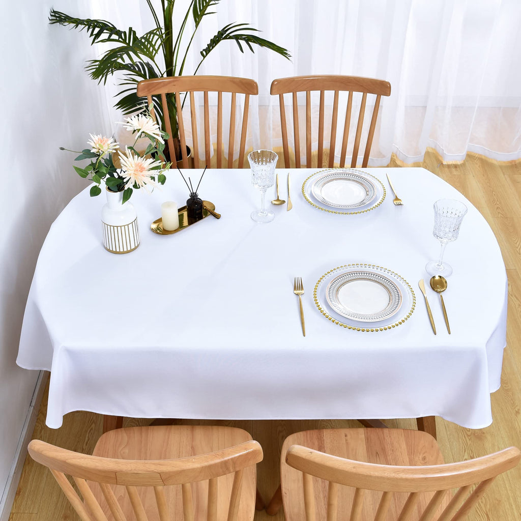 Oval Tablecloth 60 x 102 Inch Washable Fabric Table Cloth Solid White Table Cover for Dining Wedding Party Banquet