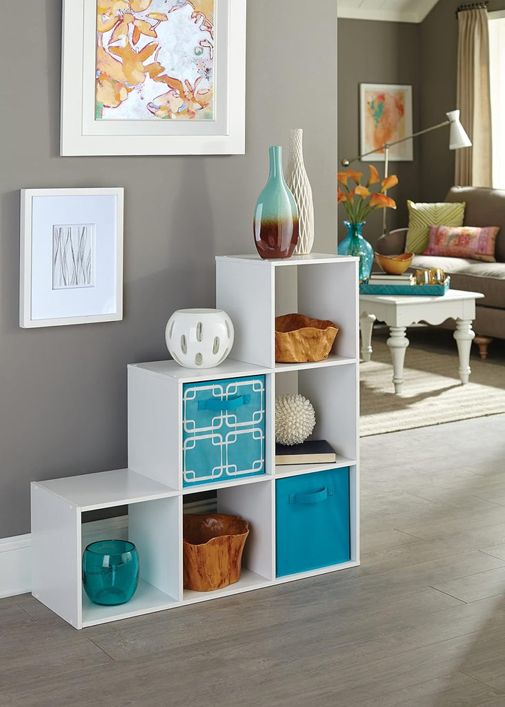 Cubeicals 3-2-1 Cube Storage Shelf Organizer Bookshelf, 3 Tier, Steps, Corner Unit, Easy Assembly, Wood