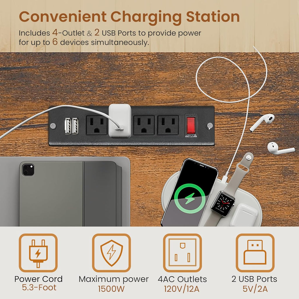 63" Computer Desk, Office Desk with Lock Drawers for Legal/Letter File, Gaming Desk with LED Light & Power Outlet