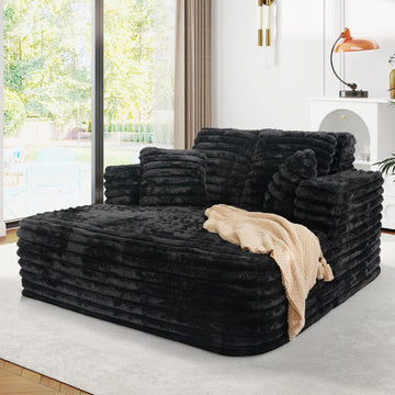 56" Oversized Chaise Lounge Chair Indoor,Plush Faux Fur Sleeper Sofa Couch Bed with Pillows&Wide Armrests,Fluffy