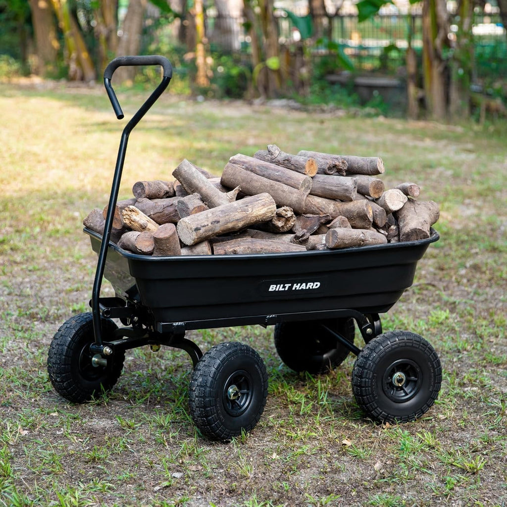 4 Cu.Ft. 10" No-Flat Tires Poly Yard Dump Cart with 180° Rotating Handle, 600 lbs Capacity Heavy Duty Garden Carts