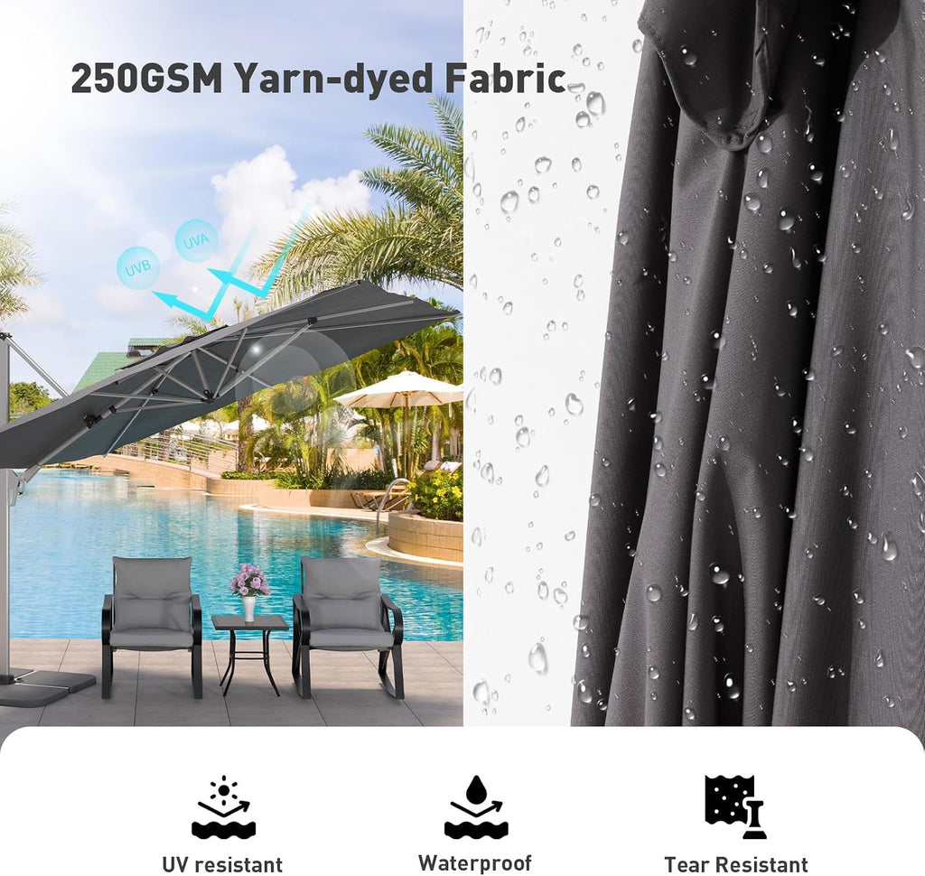 10'x10' Patio Umbrella Cantilever Outdoor Rectangular Offset Umbrella with 360°Rotation