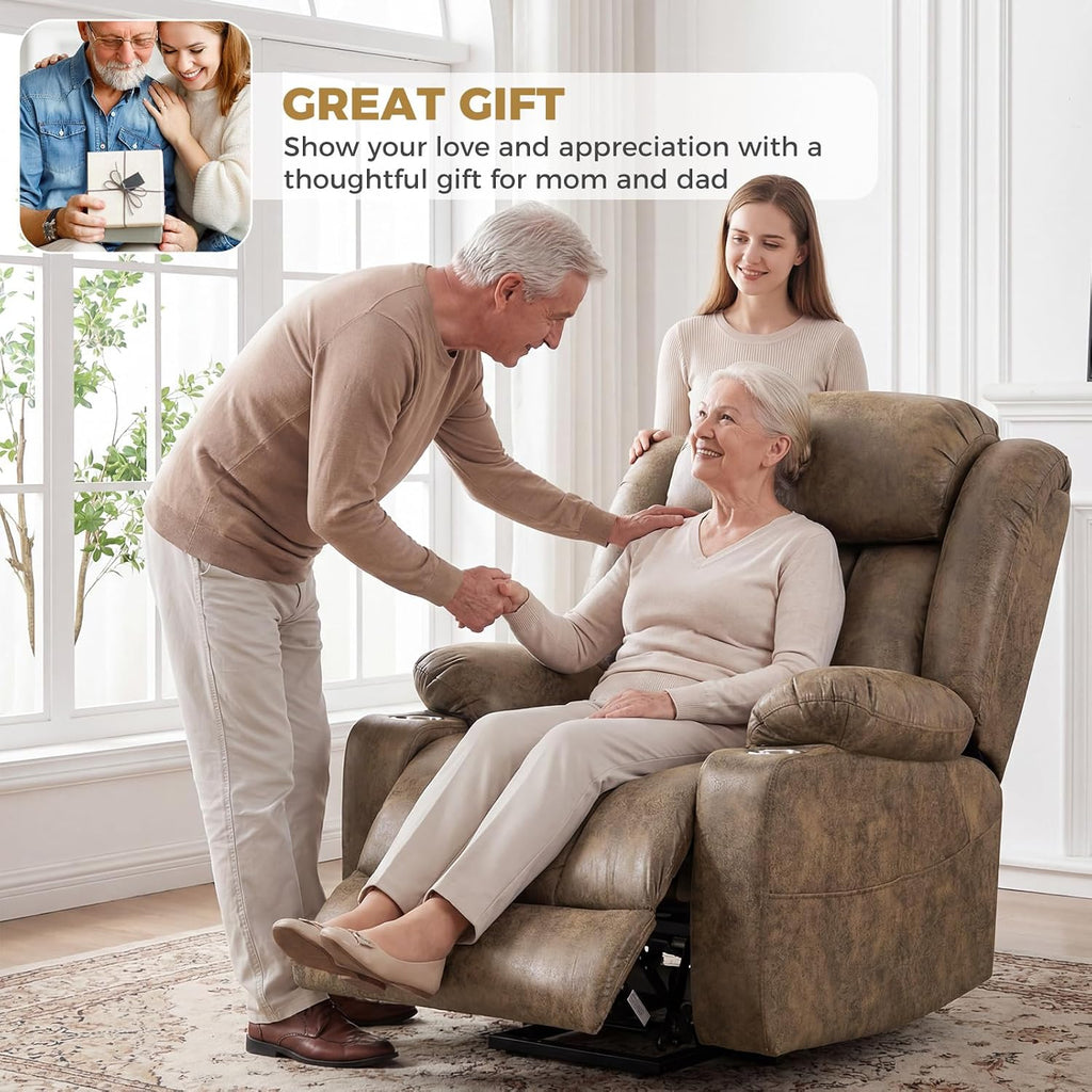 Oversized Power Lift Recliner Chair for Elderly, Big and Tall with Massage and Heating, Breathable Faux Leather with