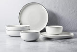 Oslo 16-Piece Porcelain Dinnerware Set, Service for 4 - White Plates with Black Rim, Microwave & Dishwasher Safe