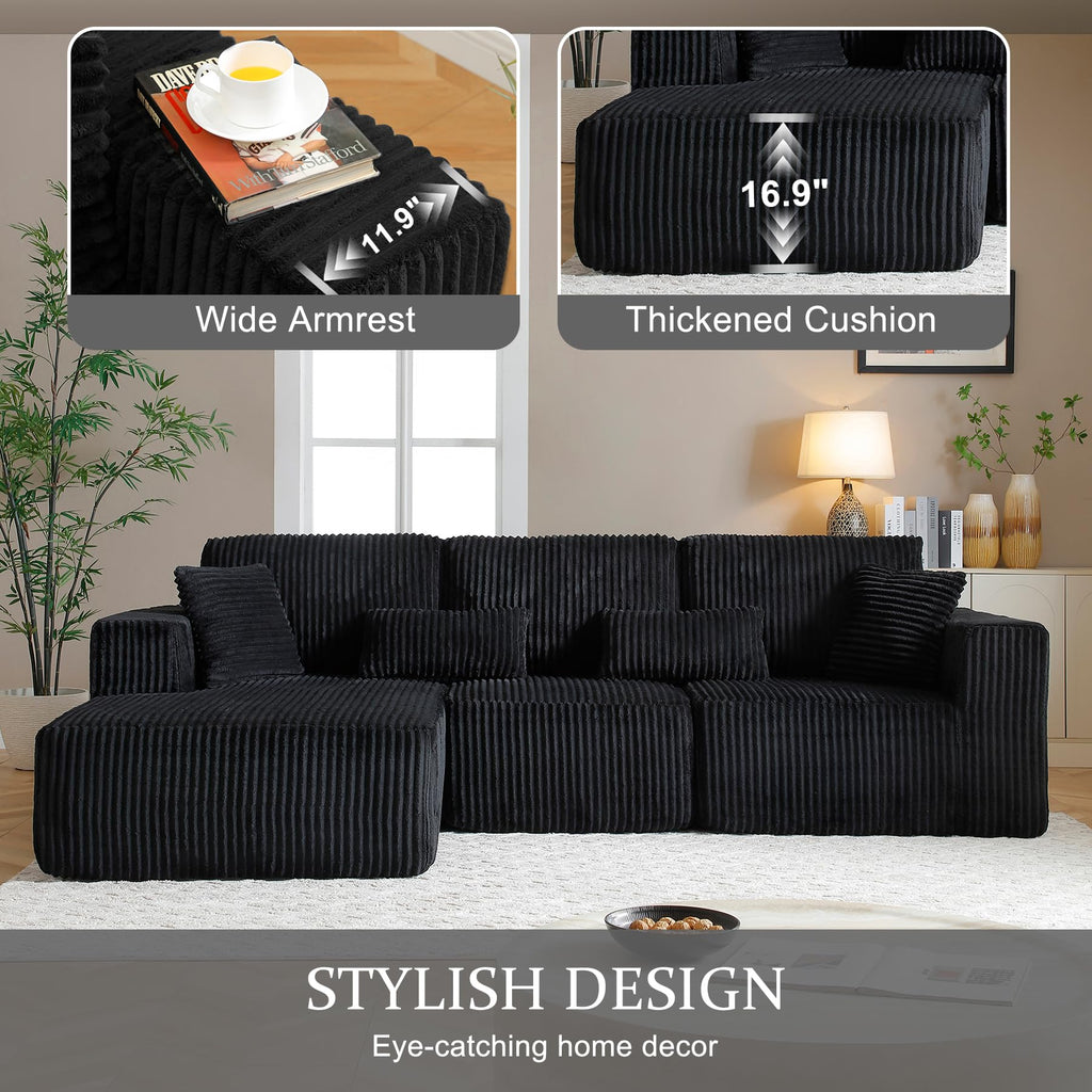 108" Boneless Cloud Sectional Couches, Comfy Fluffy L Shaped Memory Foam Deep Seat Boneless Couch, Modular Sectional