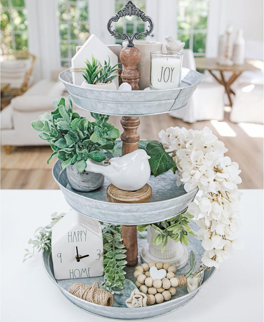3 Tiered Tray Stand [XL] - Stunning, Extra Large Three Tier Tray, Galvanized Metal Serving Stand for Cookie and