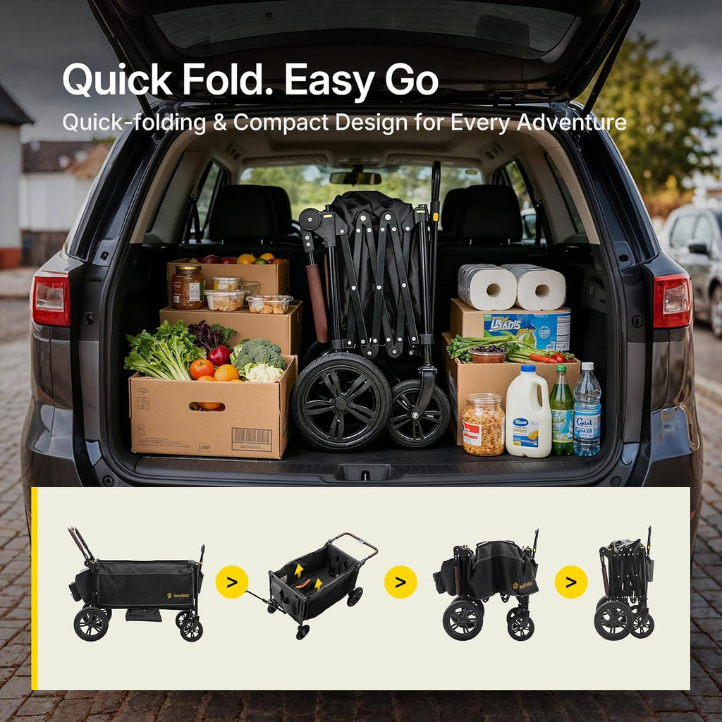 Stroller Wagon for Kids, One-Hand Adjustable Push/Pull Handle