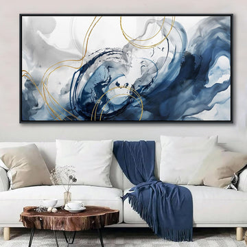 Blue Wall Art Framed Abstract Canvas Wall Art Blue Pictures Wall Decoration Large Modern Office Artwork Wall Decor