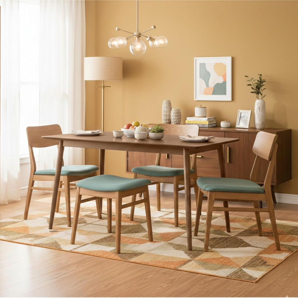 Calais Dining - Mid Century Modern 59-Inch Rectangular Dining Table for 4 - Solid Wood Kitchen and Dining Room Table