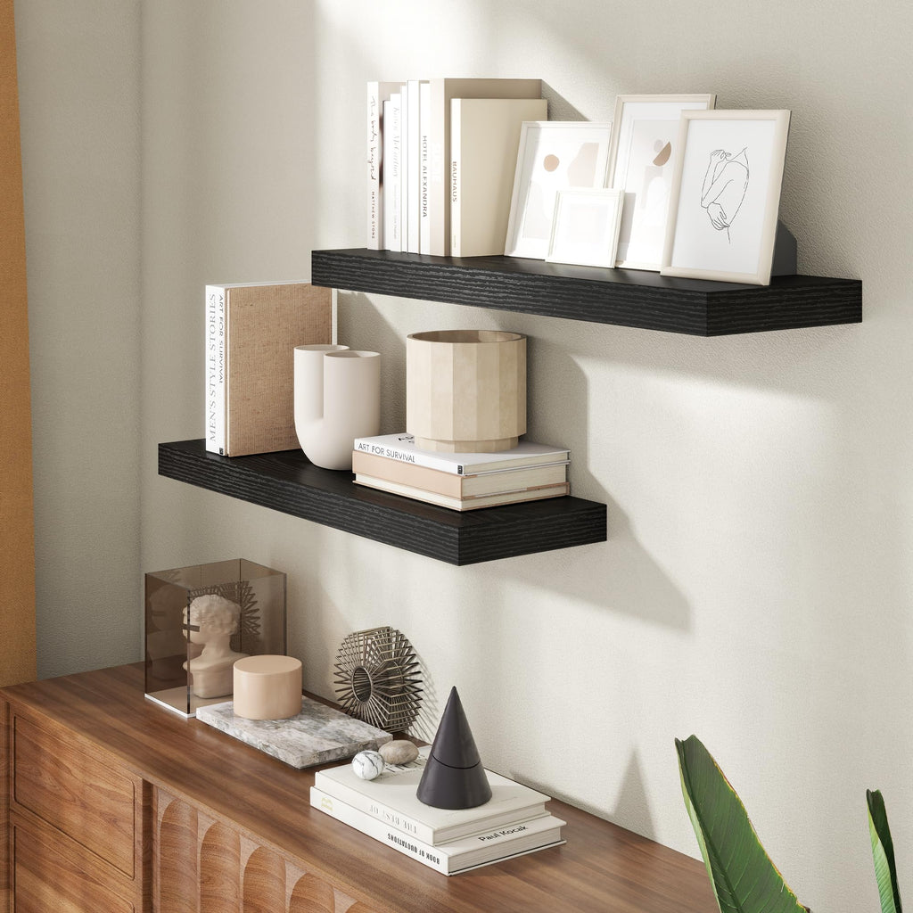 30 Inch Floating shelves for Wall, 8 Inch Deep, Invisible Brackets, Black