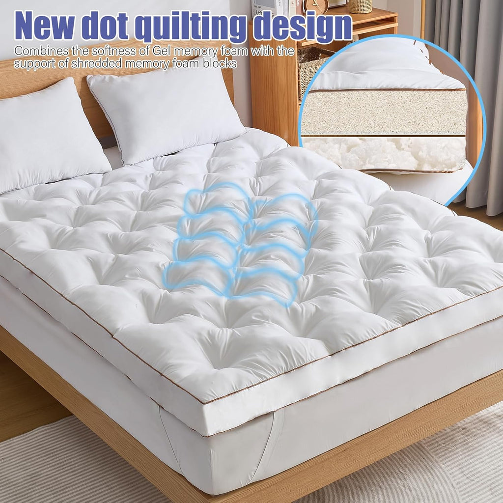 4 Inch Memory Foam Mattress Topper Queen for Back Pain Relief, Filled with Breathable Gel Memory Foam, Supportive