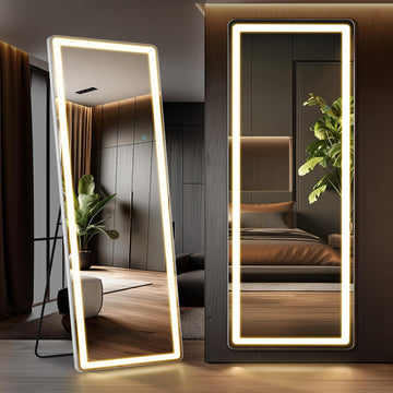 LED Rectangular Full Length Mirror with Light, 71" L x 26" W Full Body Standing Mirror with Shatterproof