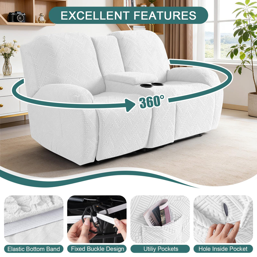 Stretch Loveseat Recliner Cover with Console, Ivory