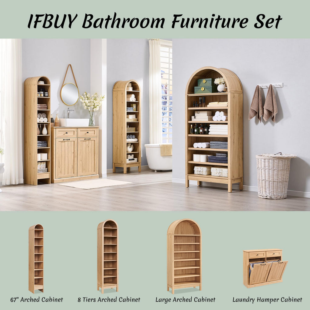 Double Tilt Out Laundry Hamper Cabinet, Trash Cabinet, Natural
