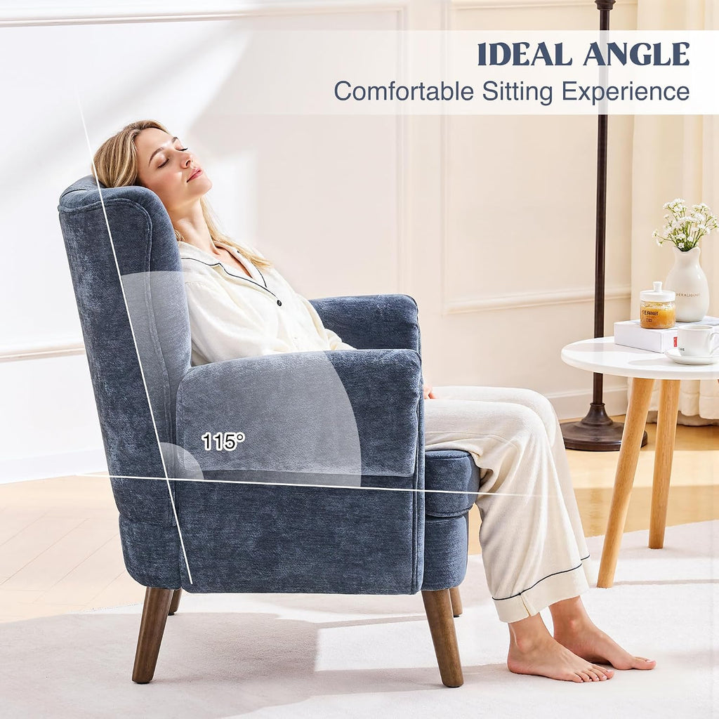 Wingback Accent Chairs , Mid-Century Modern Living Room Chairs, High Wingback Reading Chair, Chenille Tufted