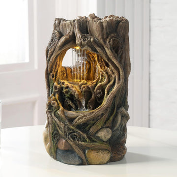 Tabletop Fountains Beautiful Stump Water Fountain Relaxation Raindrop Fountains Meditation Desk Fountain Artistic