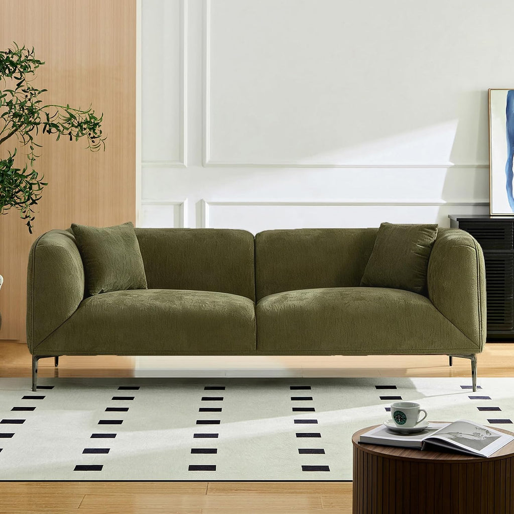 82.7" Modern Sofa with Metal Legs, Comfy Boucle Couch, Minimalist Curved Sofas, Luxury 3 Seater Deep Sofa