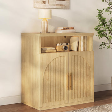 31.5" Buffet Cabinet, Fluted Sideboard Cabinet with Storage, Oak