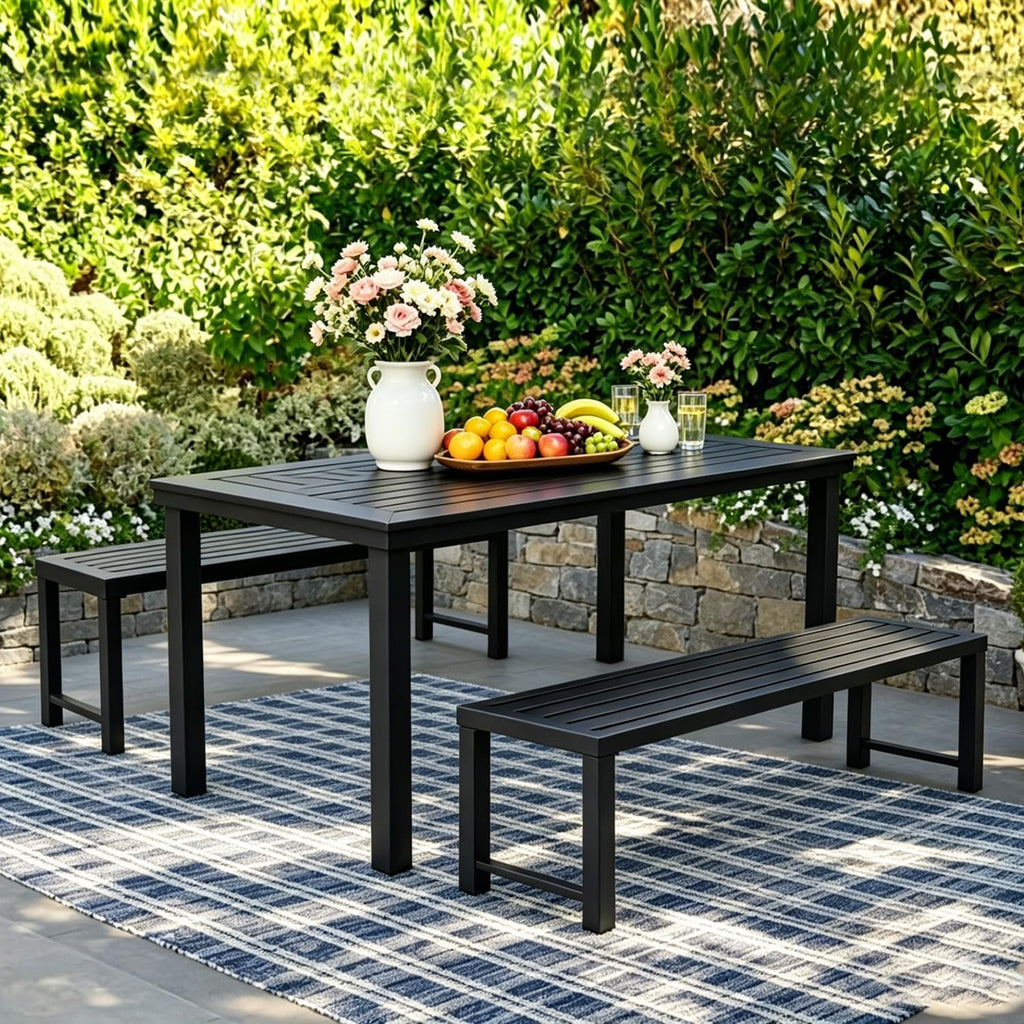 Outdoor Metal Backless Bench Weatherproof Patio Bench with Slatted Seat, All-Weather Garden Bench for Porch, Patio